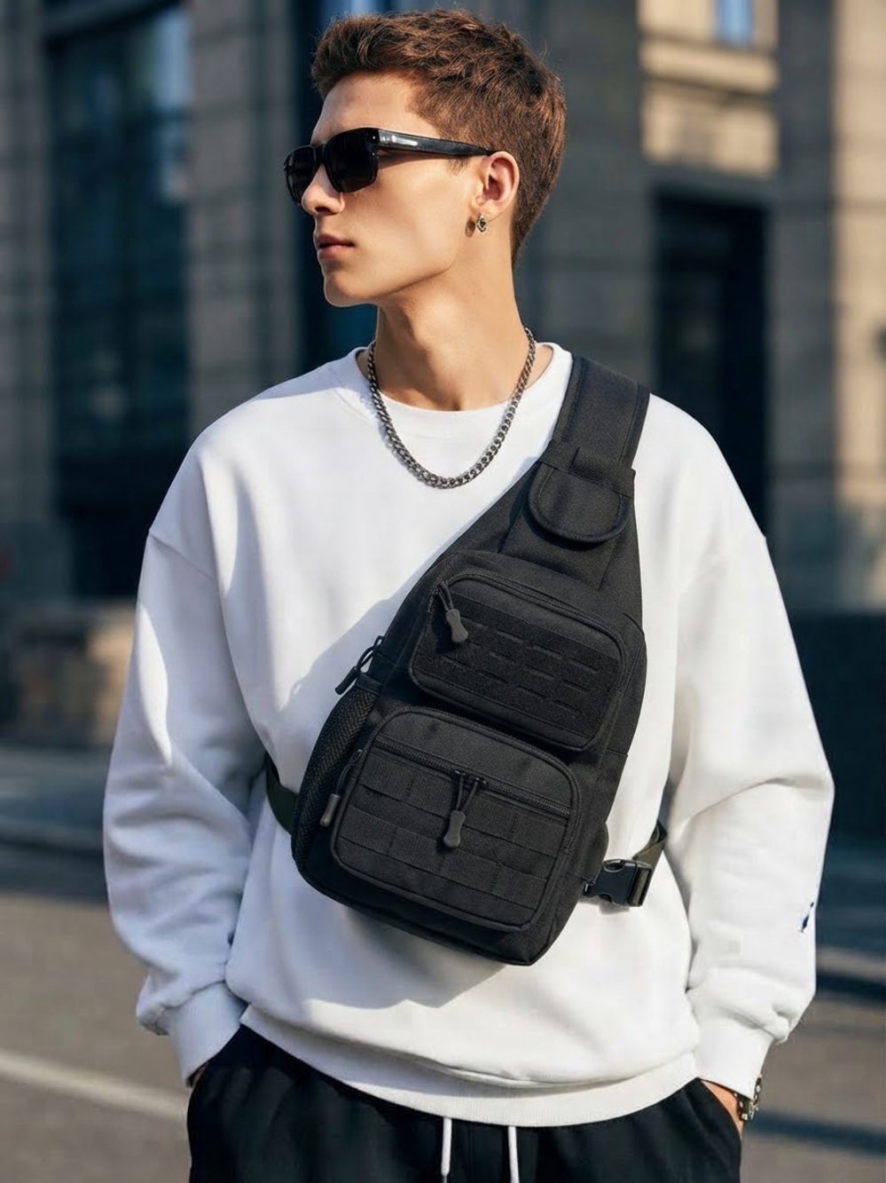 Men's Black Crossbody Sling Bag - Tactical Chest Pack